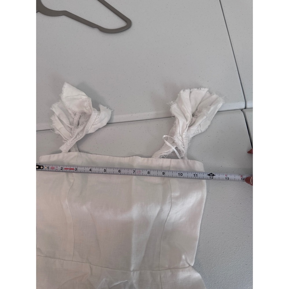 Reformation White Linen Midi Dress Ruffle Strap Slit Cottagecore Summer Sz 0 kk - Picture 8 of 9